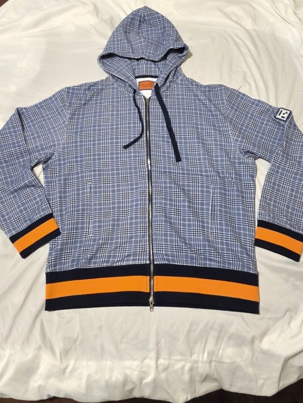 New! Rockridge French Loop Terry Lined Full Zip Hoodie Medium Blue White Orange